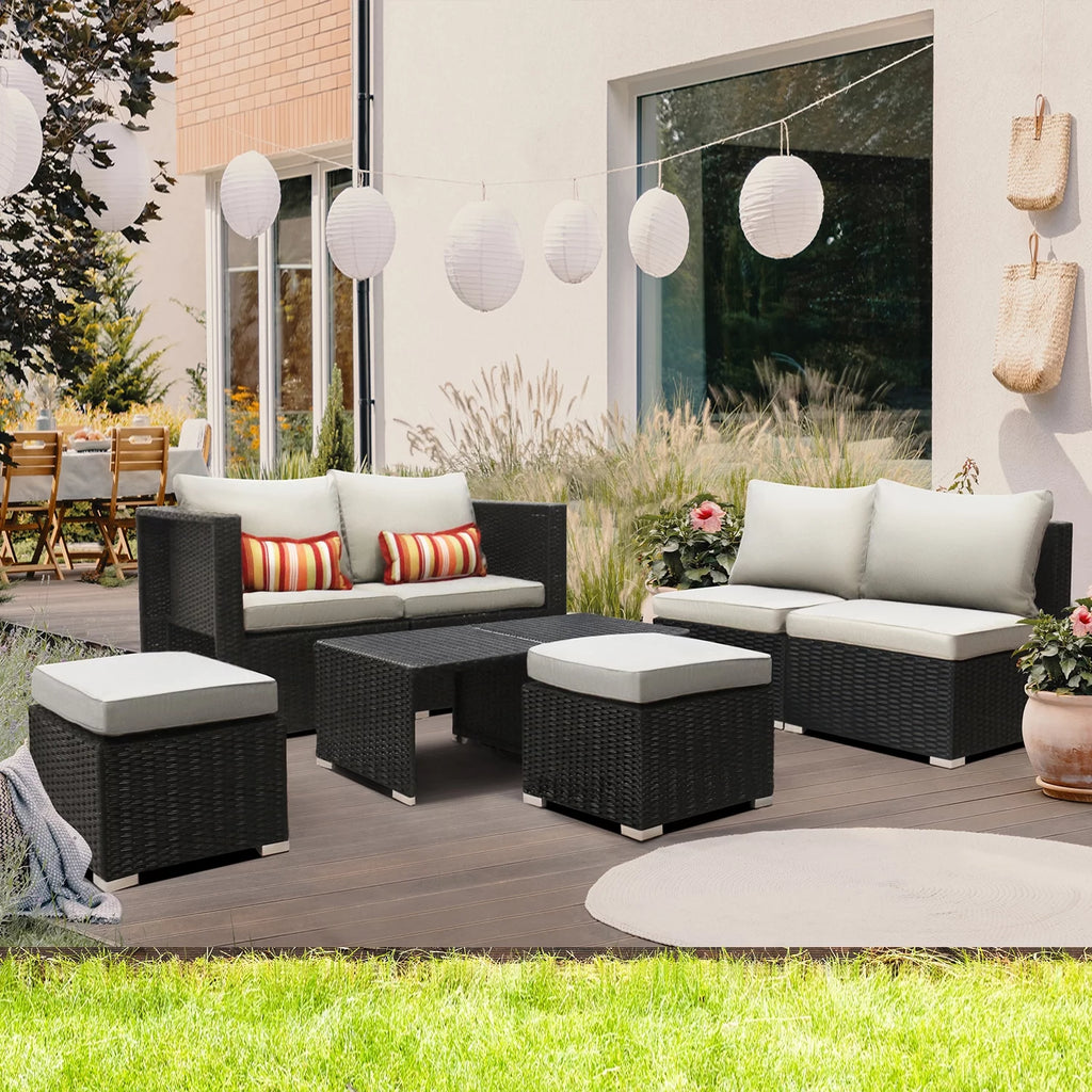 8 PCS Patio Furniture Set Sectional Sofa with Ottoman Coffee Table H6518