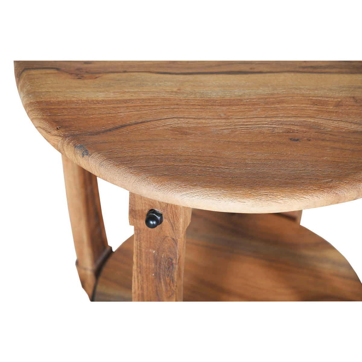 24 inch Round Wooden End Table with Bottom Shelf, Natural Brown M5444
