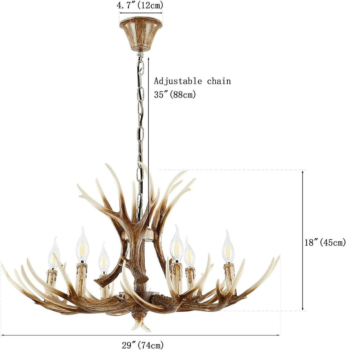 Resin Antler Chandelier Pendant Light, 9 Antlers + 6 Lights R3272