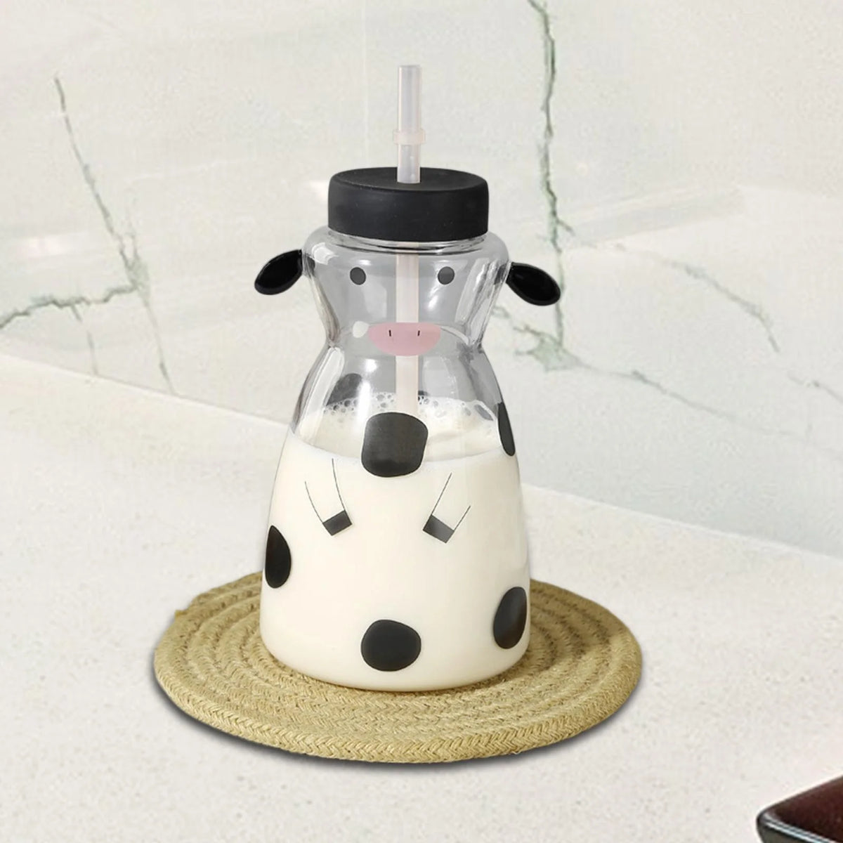 625ml High Borosilicate Glass Tumbler Cup with Lid Straw N5827