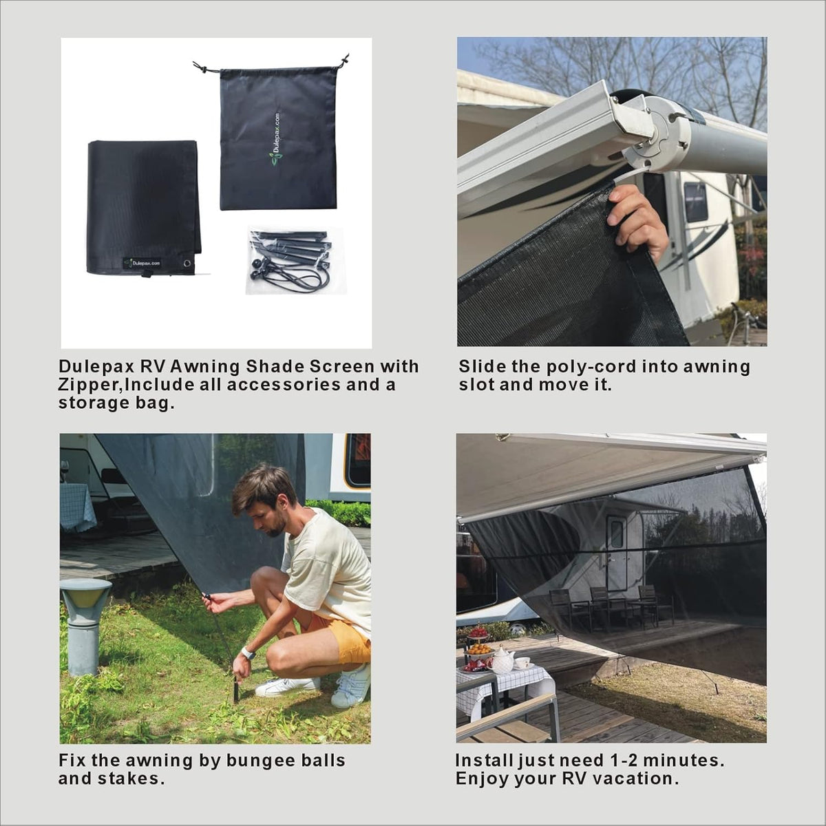 RV Awning Shade Screen with Zipper 8'X12'3'' Universal Sun Shade Screen with Complete Kits N4664