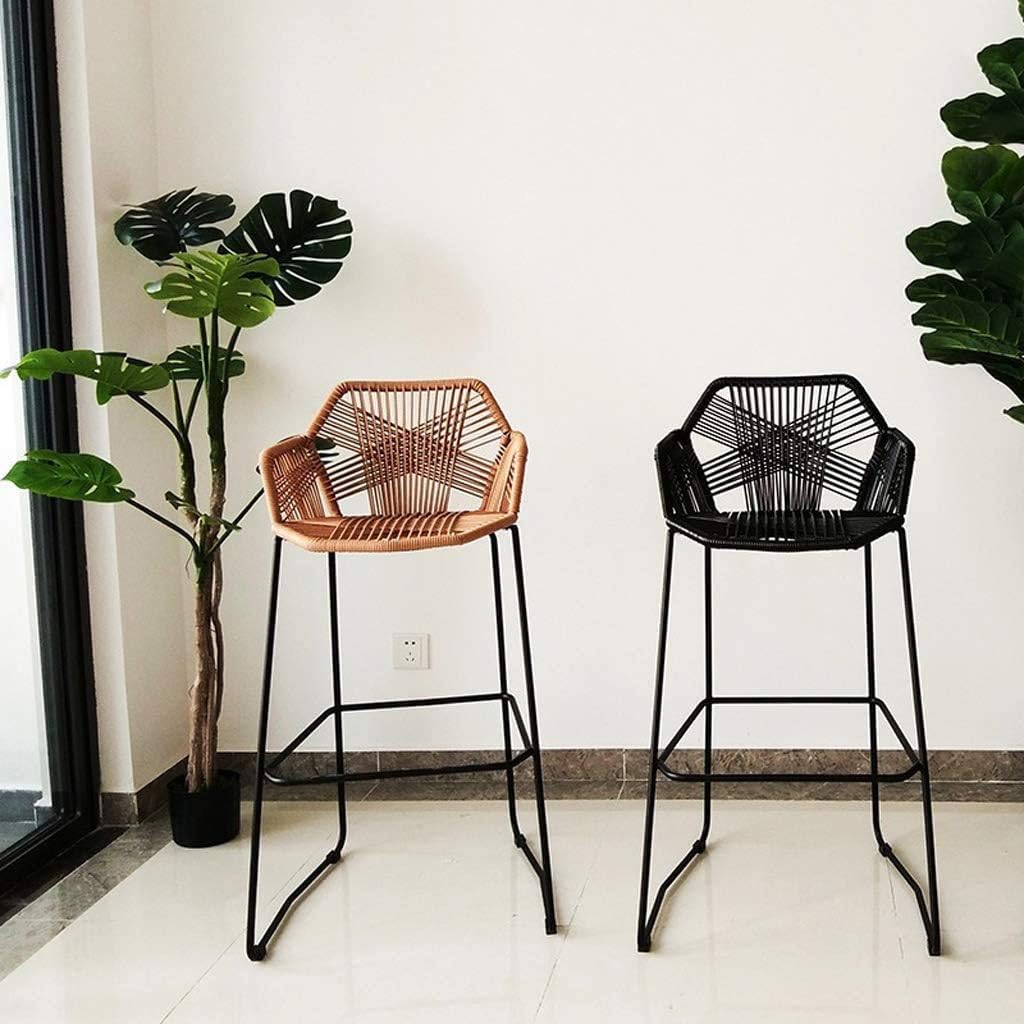 Beige Rattan Bar Stool with Footrest & Back M6760