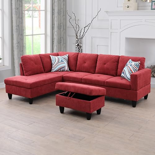 Red Flannelette 3-Piece Sofa Set B80167