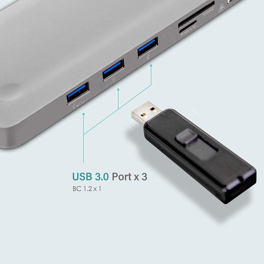 11-in-1 USB C Hub Adapter with HDMI, VGA, SD Card Reader, USB 3.0, Ethernet, Gray F890403