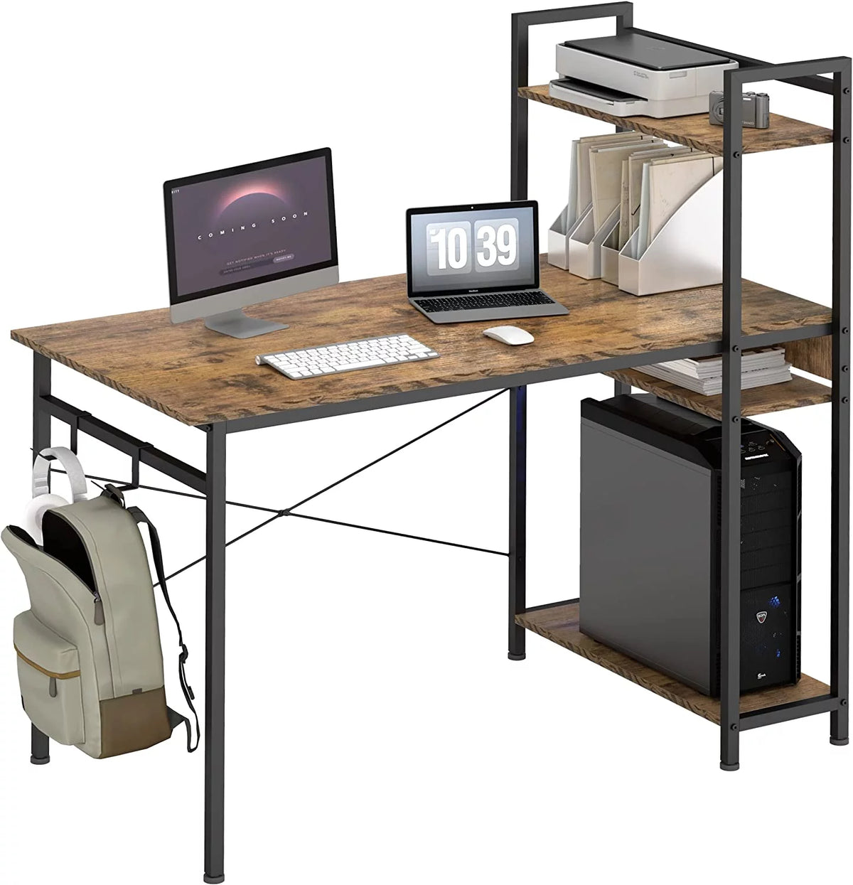 Rustic Brown 47 Inch Computer Desk with Shelves F76884