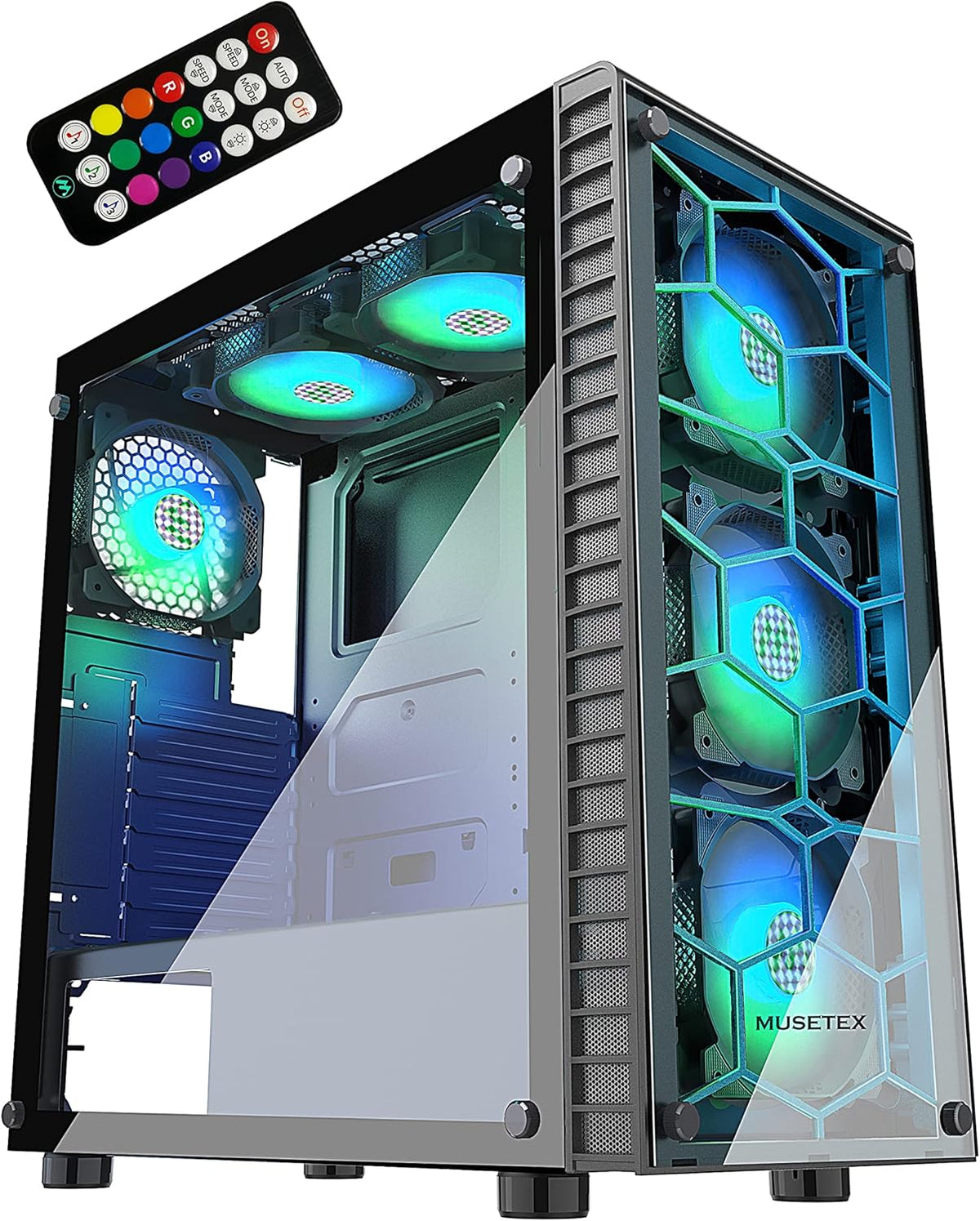 ATX Mid-Tower PC Case with 6 Pcs 120mm ARGB Fans, Tempered Glass, USB 3.0 V981513