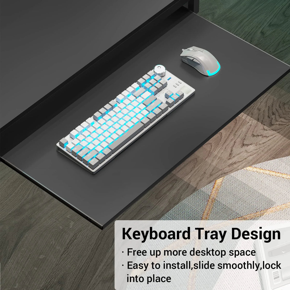 L Shaped Gaming Desk with Power Outlets and LED Strip F76466