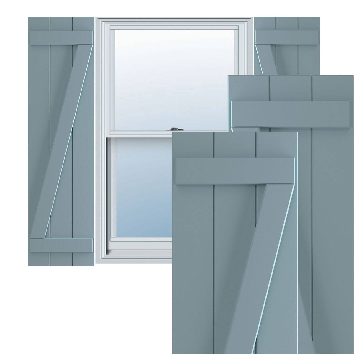 16-1/8x22 x 65x22 PVC Board and Batten Shutters, Peaceful Blue (Per Pair) K144