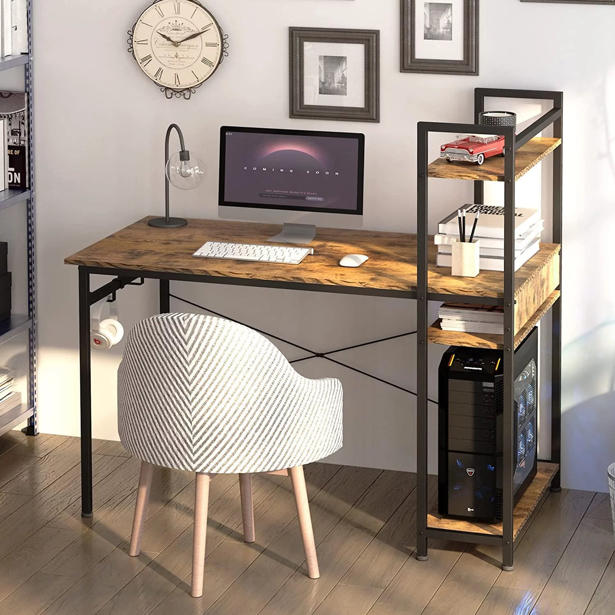 Rustic Brown 47 Inch Computer Desk with Shelves F76884