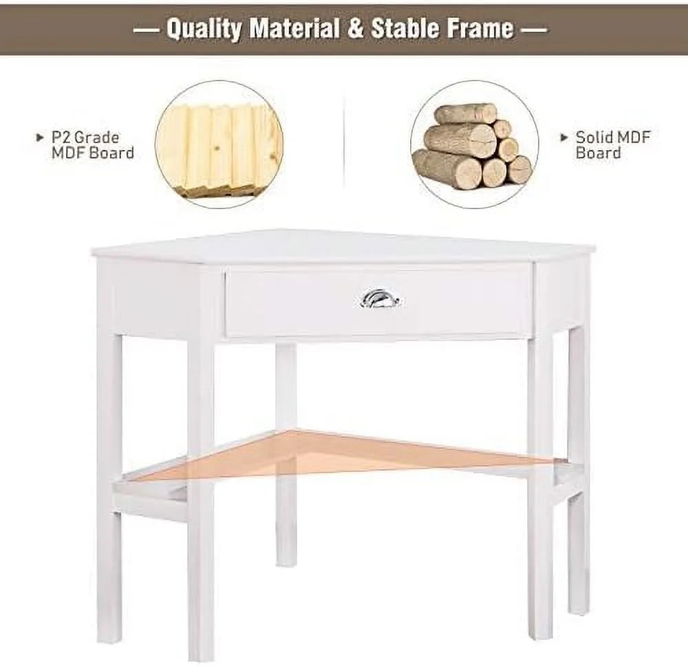 White Corner Desk with Drawer & Shelf J7786