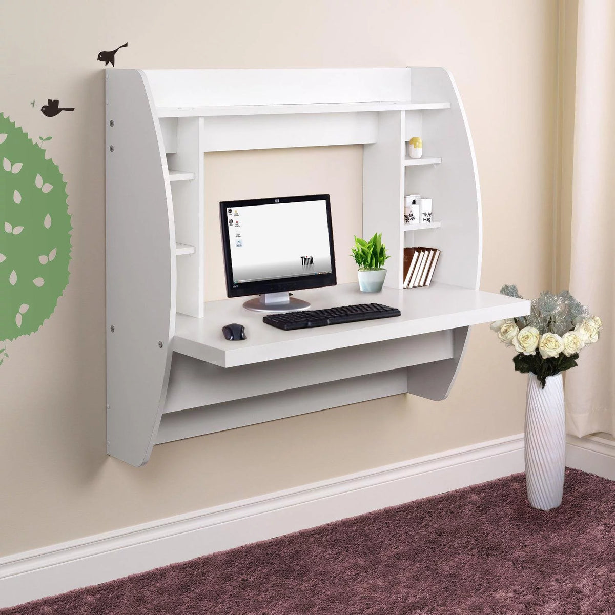 Wall Mount Computer Desk with Storage Shelves A795