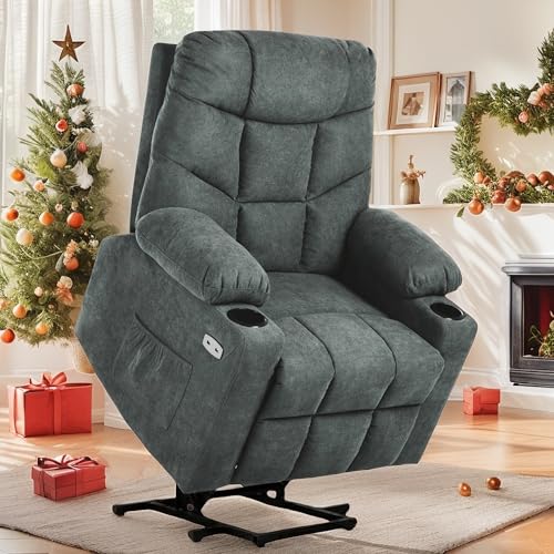 Dark Grey Power Lift Recliner Chair with Massage and Heat D558625