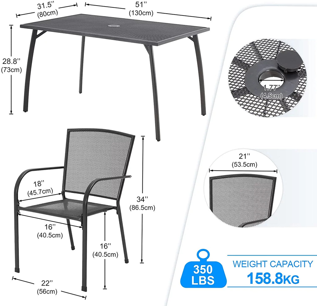 5-Piece Metal Patio Dining Set with 4 Stackable Chairs K76047