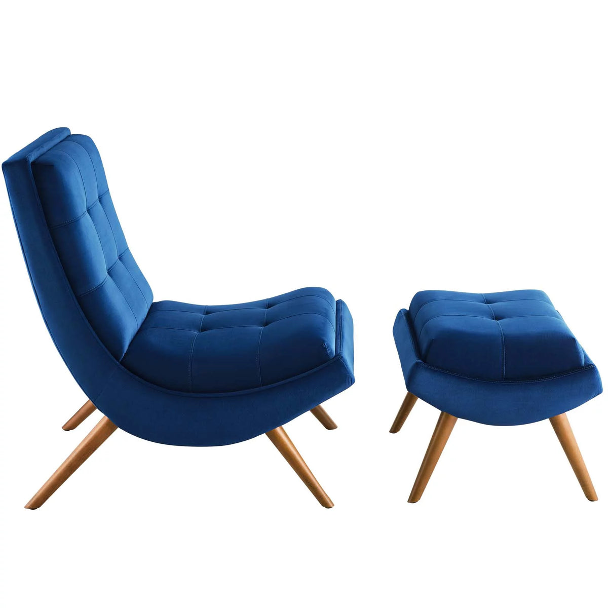 Navy Velvet Lounge Chair and Ottoman Set W29473