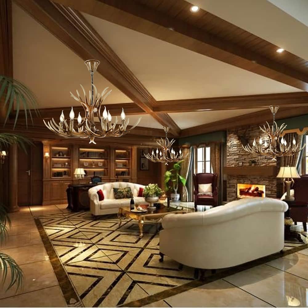 Resin Antler Chandelier Pendant Light, 9 Antlers + 6 Lights R3272
