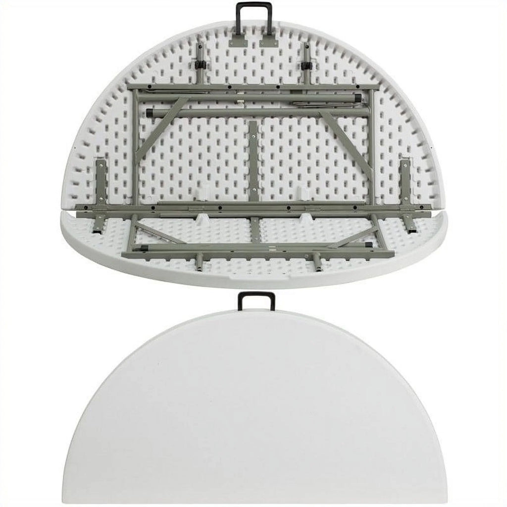 60.5" Round Granite Folding Table in White P71756