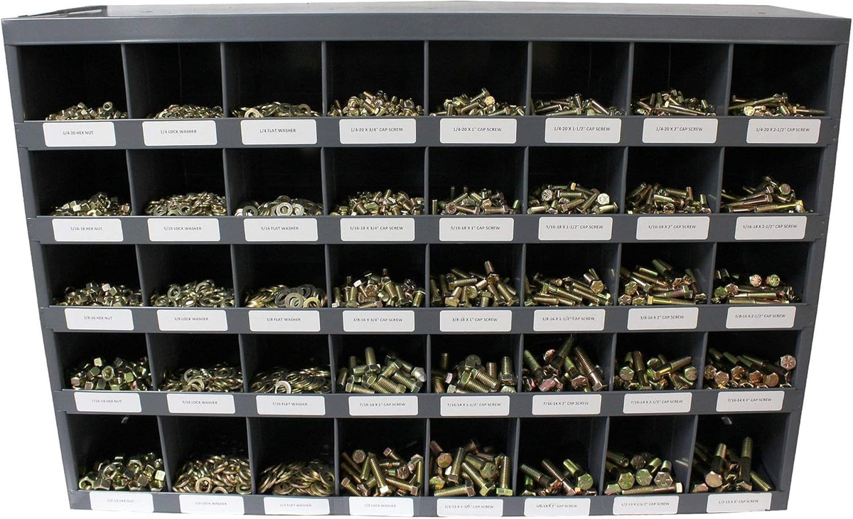 4500 Piece Grade 8 Coarse Thread Nut Locknut and Washer Assortment with 40 Hole Bin Q5103