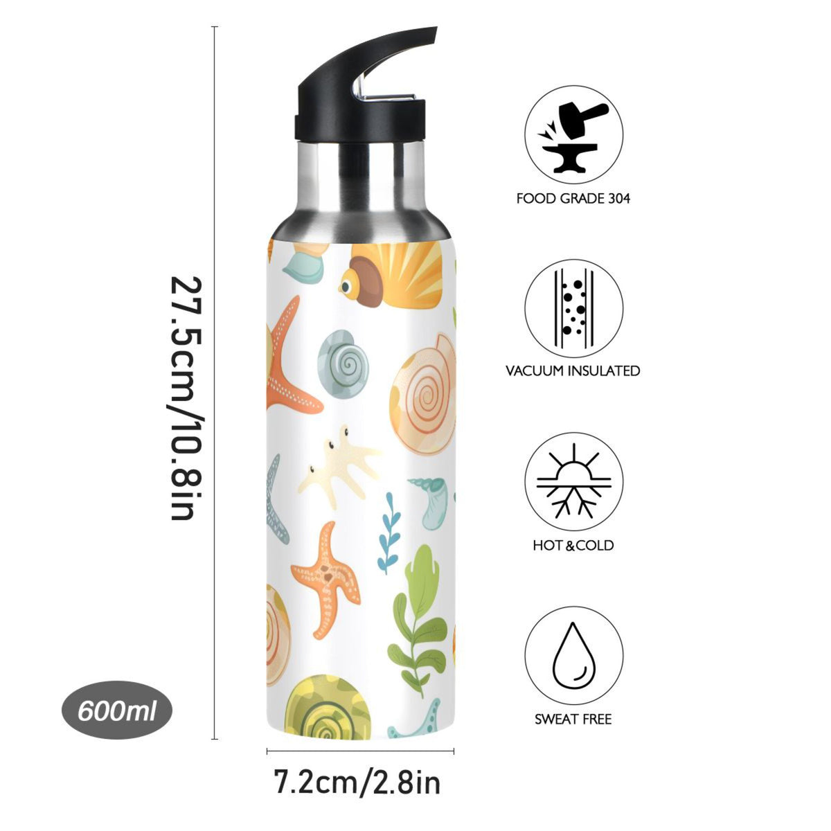 20 oz Insulated Stainless Steel Water Bottle with Straw Lid Z144415