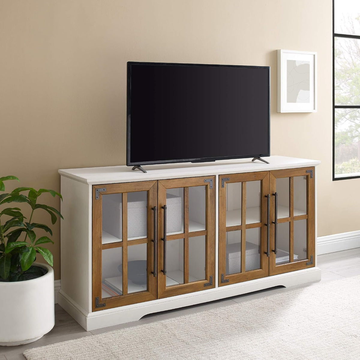 White 48 Inch Wood Buffet Sideboard Storage Cabinet H14458