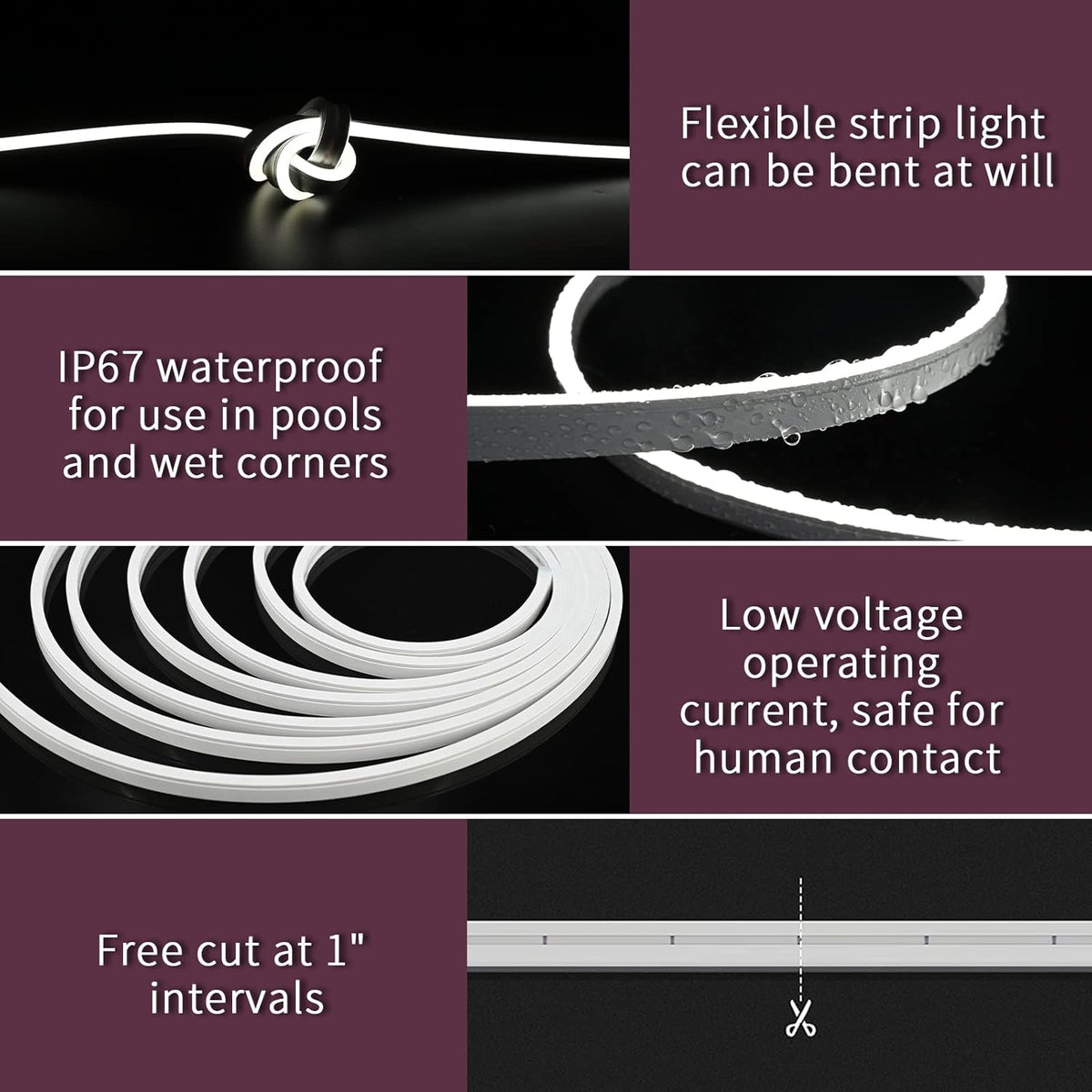 16.4ft RGB LED Strip Lights with Smart App Control, IP67 Waterproof Dimmable Silicone Light Strip Y95469