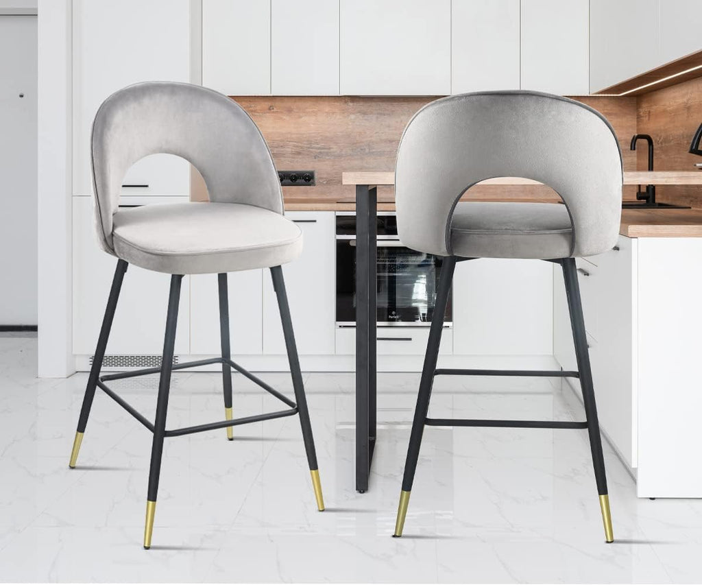 Blue Velvet Counter Height Bar Stools Set of 2 B191279