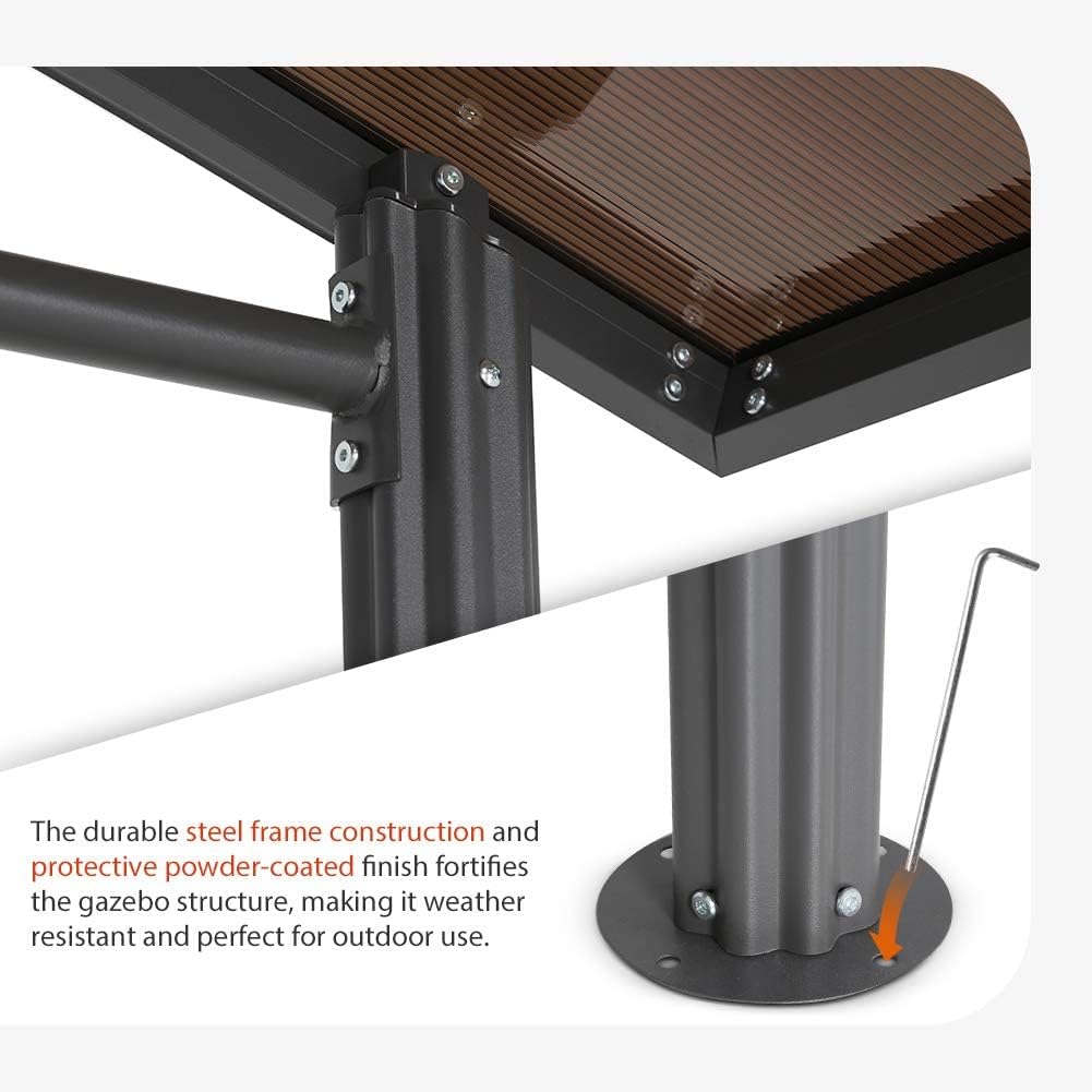 8'x5' Steel Frame Double-Tier Polycarbonate Top Grill Gazebo with Shelves L4876