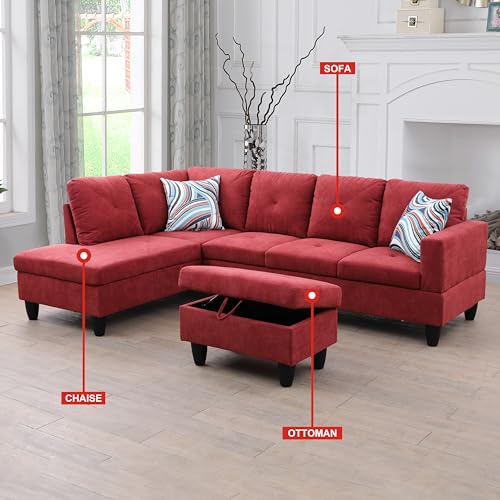 Red Flannelette 3-Piece Sofa Set B80167