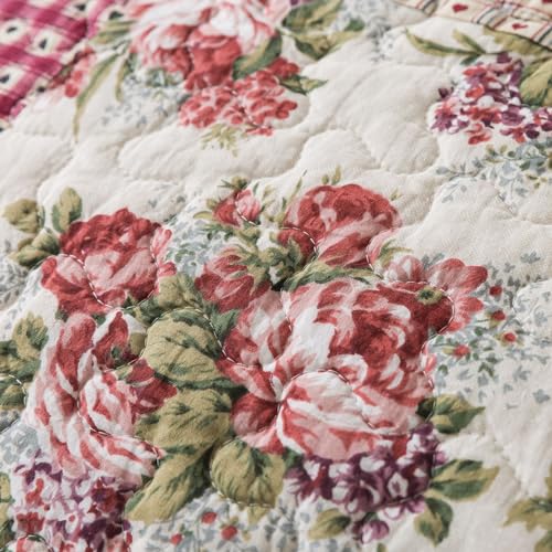 Neutral Floral & Cream Cotton Pieced Quilt Set, Queen Size with 2 Shams K92709