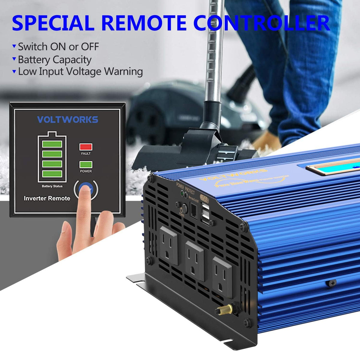 1500W Pure Sine Wave Power Inverter DC 12v to AC 110V-120V with Remote Control LCD Display O318387