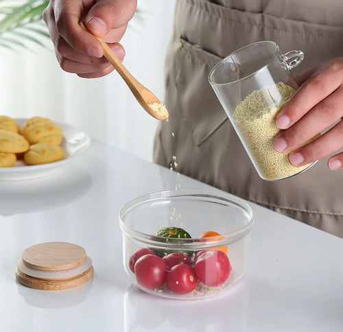 16 Oz Glass Jars with Bamboo Lid and Spoon Q2293
