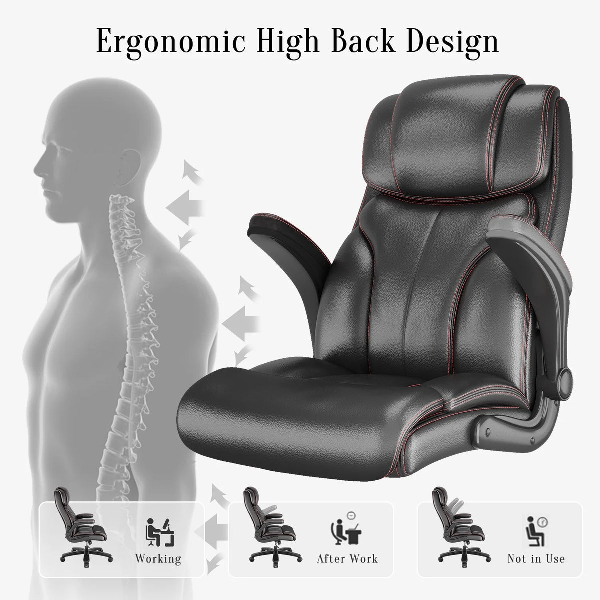 Black PU Leather Ergonomic High Back Swivel Office Chair L2420