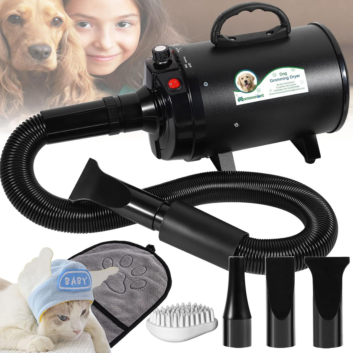 3.2HP Adjustable Pet Grooming Dryer with 3 Nozzles B836