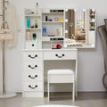 White Vanity Desk with Mirror and Light and Drawers N17686