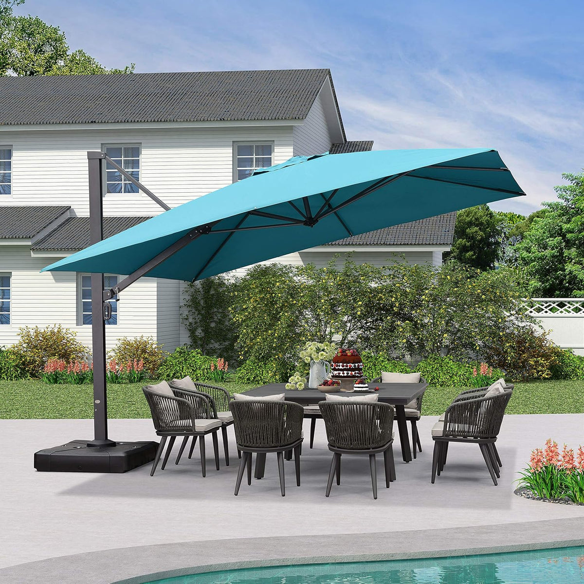 10 FT Square Aluminum Cantilever Patio Umbrella with 360-degree Rotation T311603