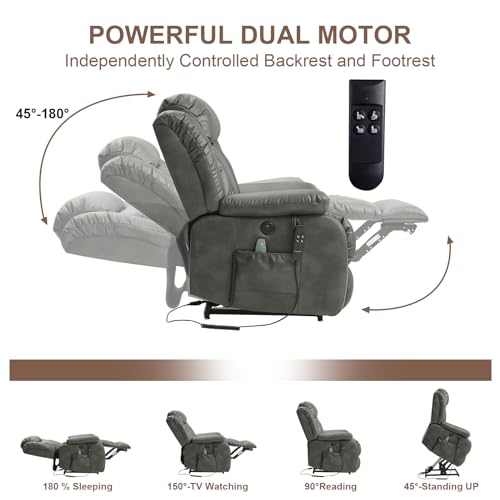 Genuine Leather Power Lift Recliner with Massage and Heat E73666