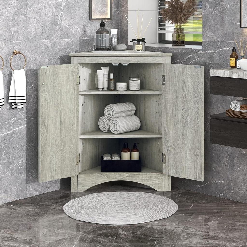 Grey Freestanding Corner Cabinet with Adjustable Shelves J721