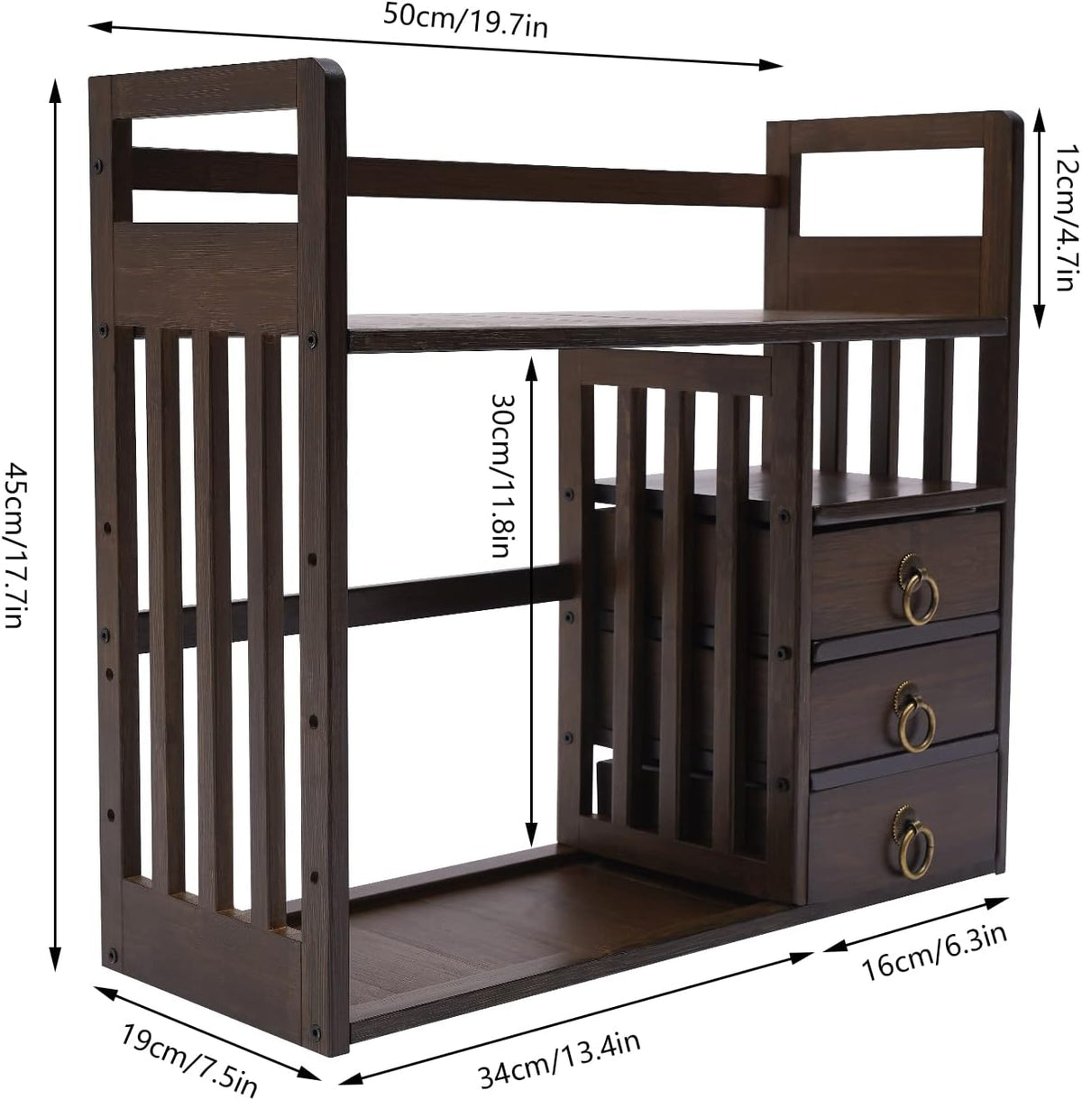 Bamboo Desk Bookshelf Organizer with Drawer, 19.7×7.5×17.7inch Q535