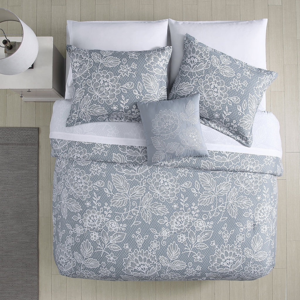 8-Piece Reversible Gray Floral Queen Bed in a Bag W60134