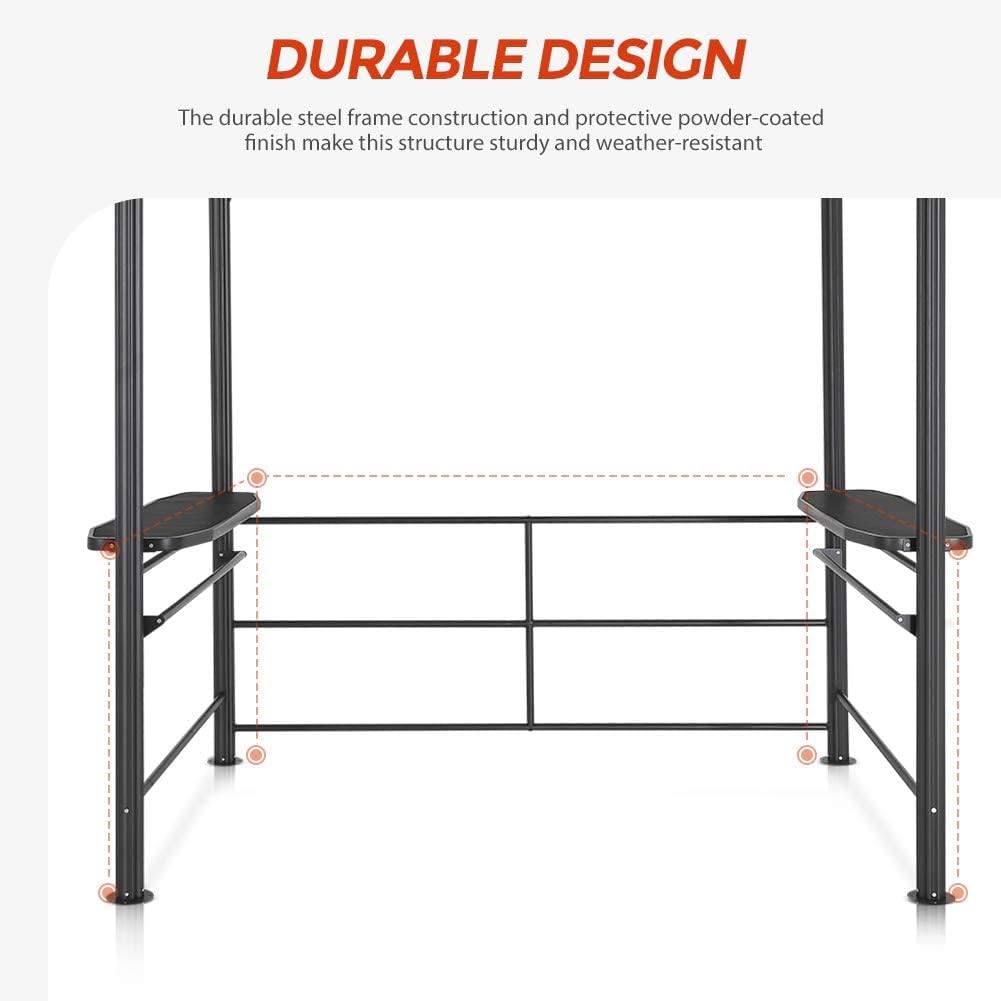 8'x5' Steel Frame Double-Tier Polycarbonate Top Grill Gazebo with Shelves L4876