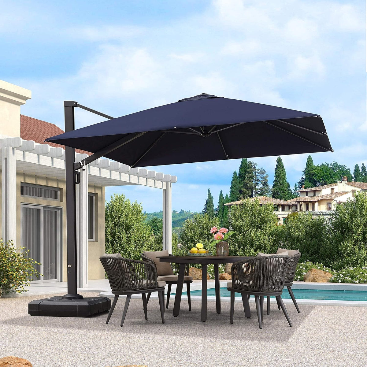 10 FT Square Aluminum Cantilever Patio Umbrella with 360-degree Rotation T311603