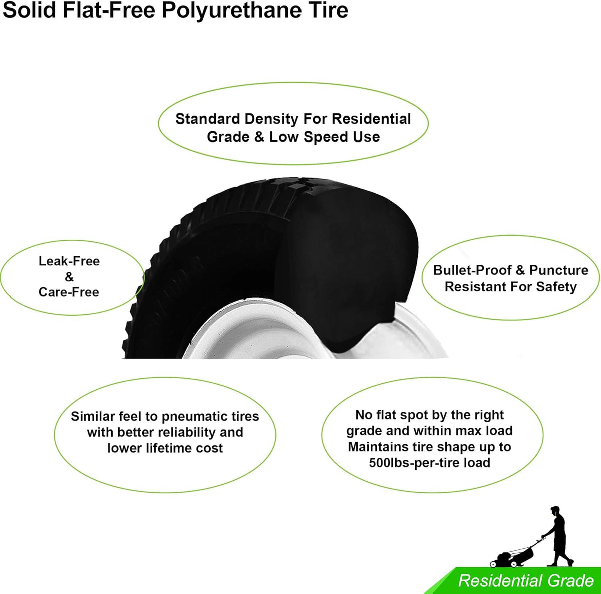 Black 4.80/4.00-8 Flat Free Wheelbarrow Tire with Steel Rim X8701