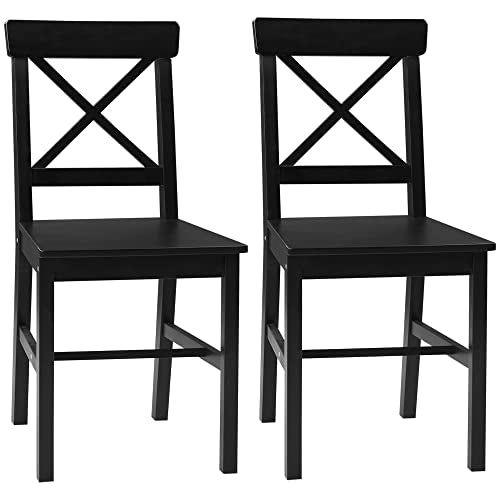 Black Wooden Cross Back Dining Chairs Set of 2 T5233