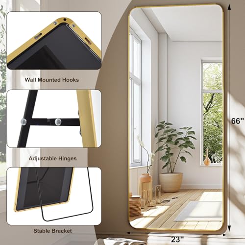 56" x 21" Gold Aluminum Frame Full Length Floor Mirror H836298
