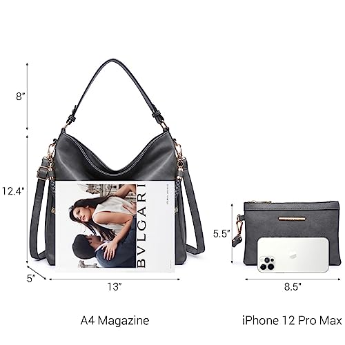 Vegan Leather Shoulder Bucket Tote Bag Set with Long Strap I2492