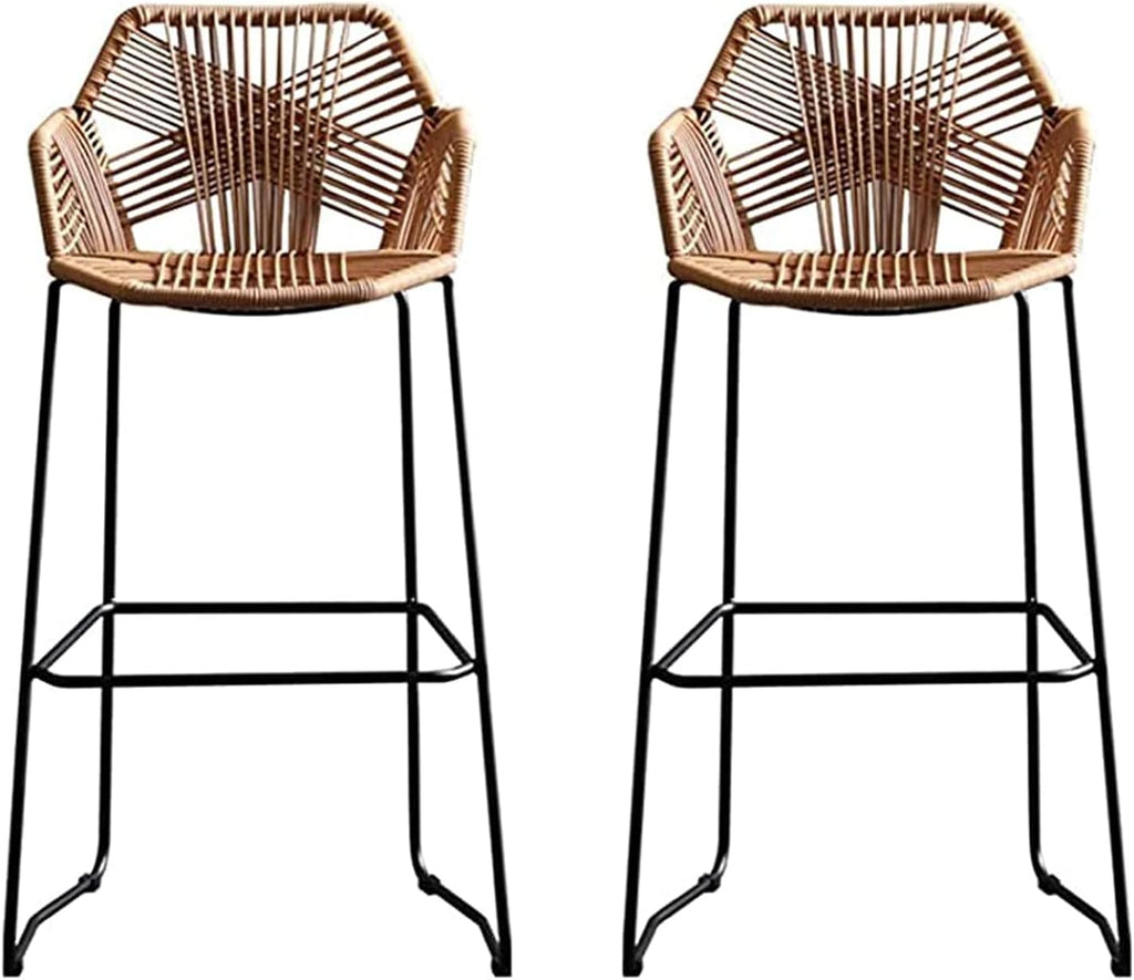 Beige Rattan Bar Stool with Footrest & Back M6760