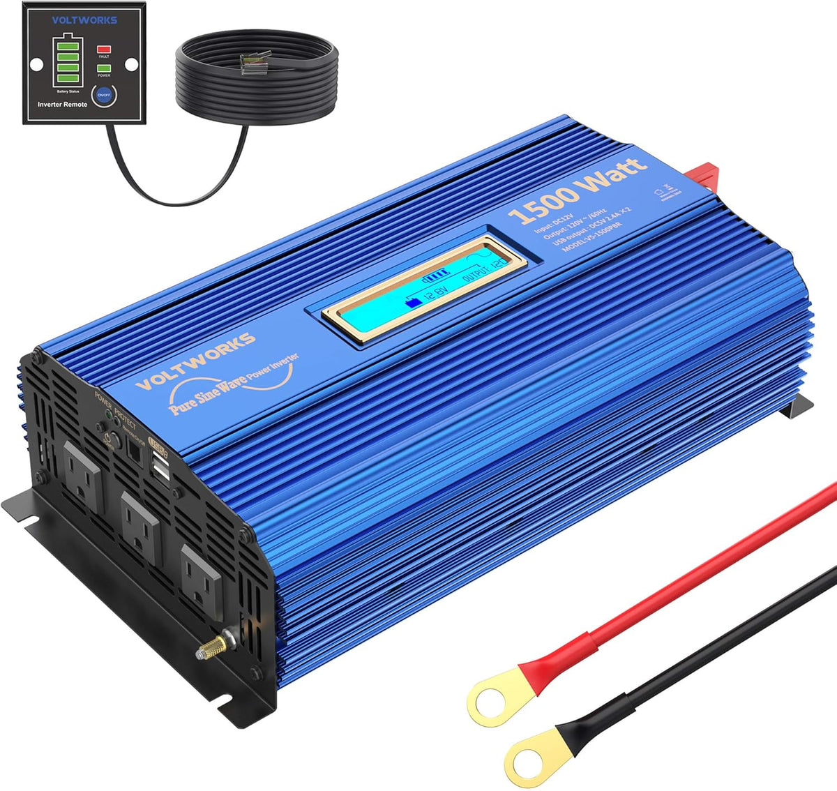 1500W Pure Sine Wave Power Inverter DC 12v to AC 110V-120V with Remote Control LCD Display O318387