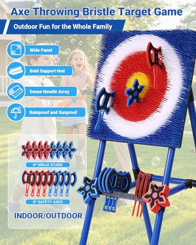 8 Throwing Axes Set with Foldable Plastic Target J544967
