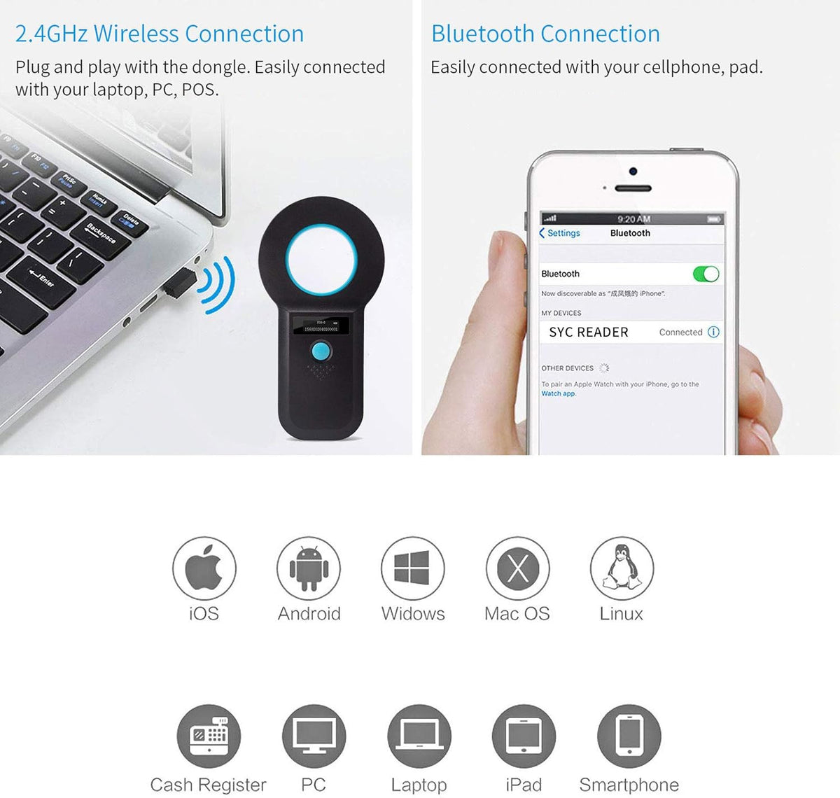 Bluetooth RFID Animal Microchip Scanner Rechargeable U178