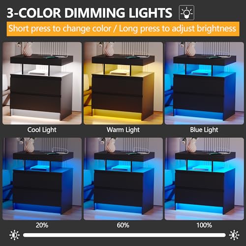 Black Nightstand with Drawers and Wireless Charging Station Z884951