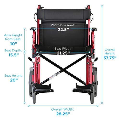 Red Heavy Duty Bariatric Transport Chair with 22” Extra-Wide Seat N12382